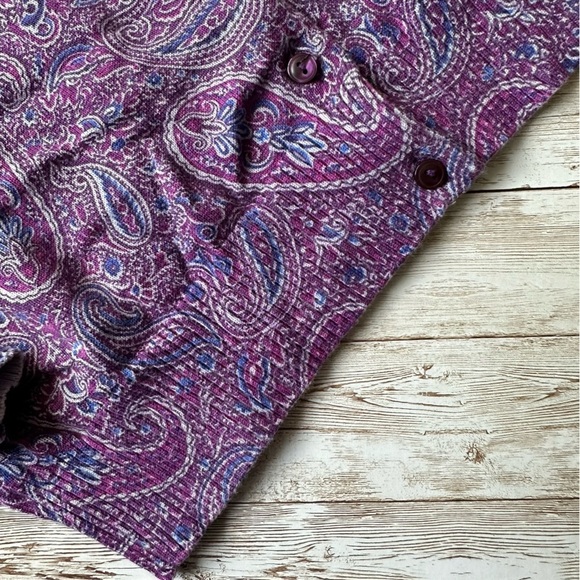 L.L. Bean Supima Cotton Button Front Sweater Cardigan | Small | Purple Paisley - Picture 6 of 11